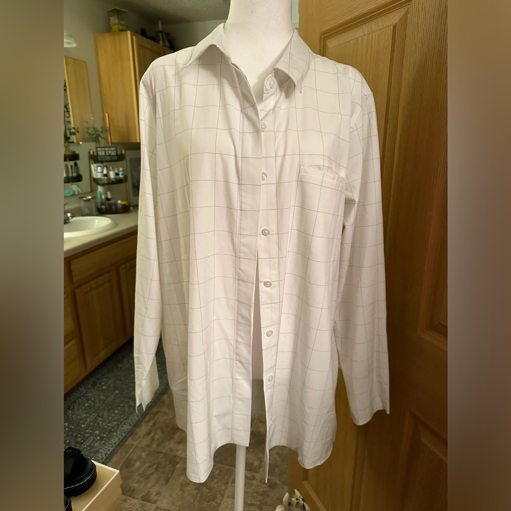 Athleta Button Down Windowpane Pattern Blouse - image 1